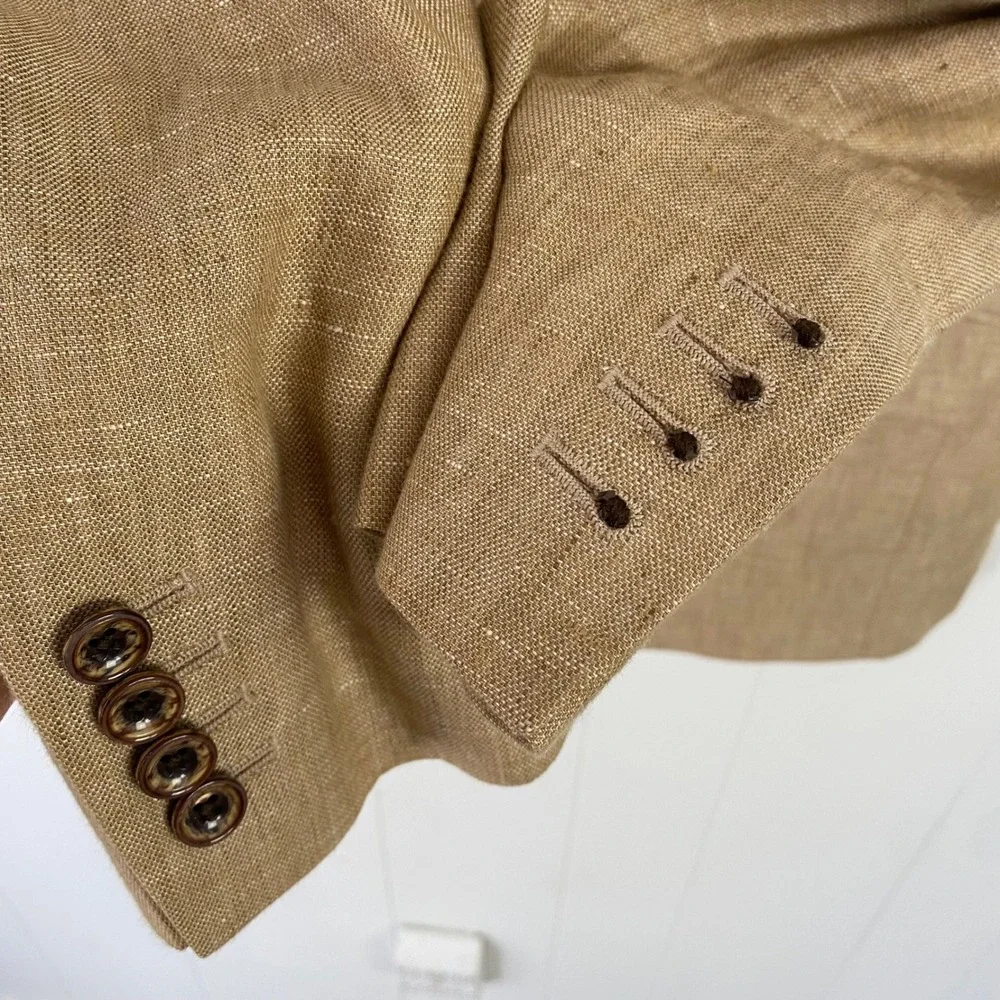 Murano Baird McNutt Linen Blazer Tan Men's Size Small *Missing Cuff Buttons